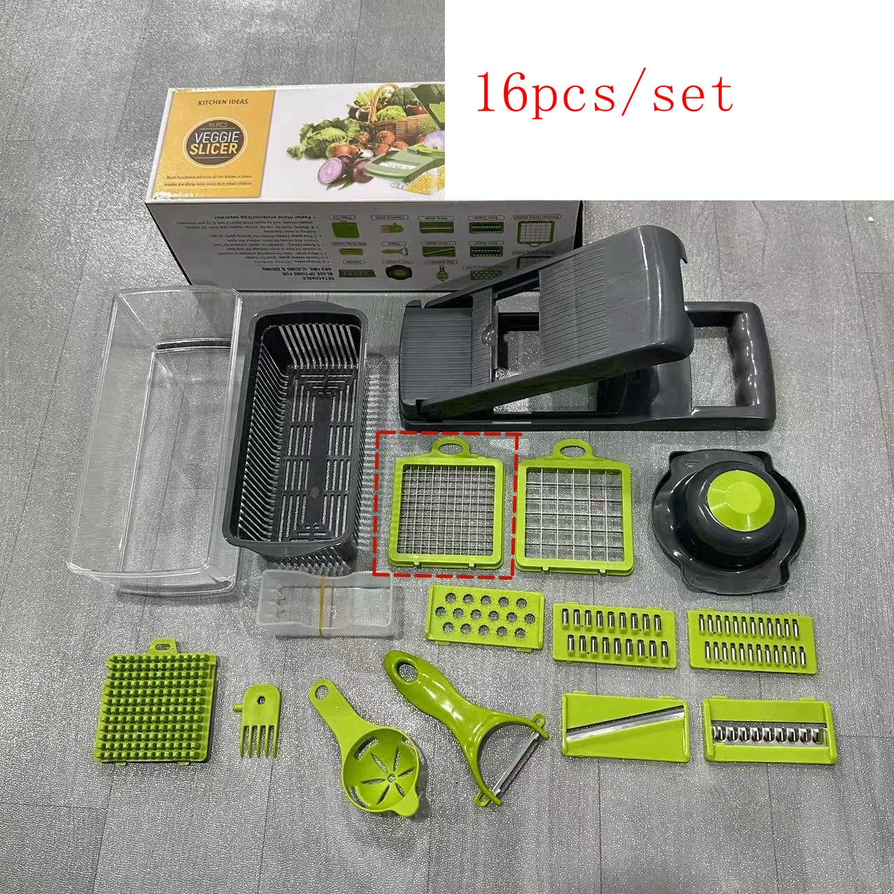 12/14/16pcs Set Multifunctional Kitchen Onion Dicer Cutter With Container Fruit Slicer Potato Grater Vegetable Chopper