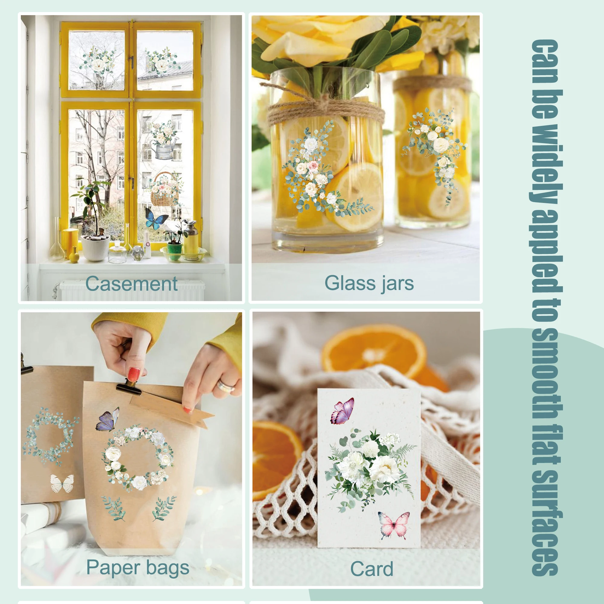 Camellia Flower Rub on Transfers Window Furniture Clings Stickers Pressure Sensitive Sticker for Wedding Party Decoration