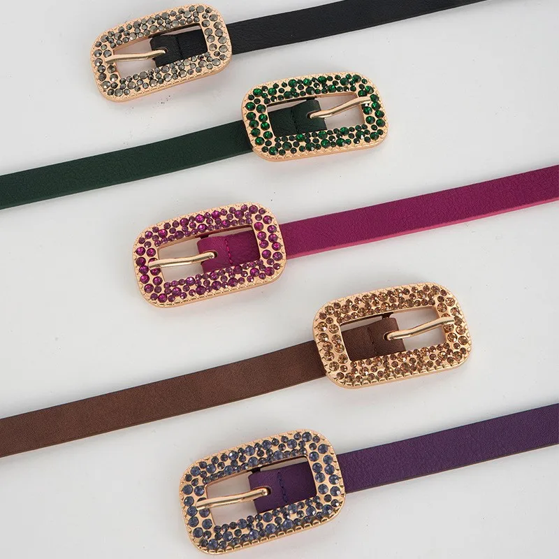 Hot Sale Alloy Buckle Thin Waist Belts Ladies Skinny PU Leather Adjustable Women Belt for Dress Skirt