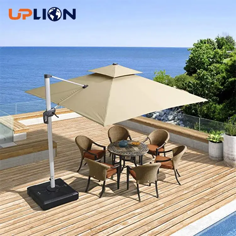 Uplion 10X10FT Large Size Outdoor Sun Umbrella Garden Aluminum Cantilever Umbrella Double Top Patio Roma Umbrella