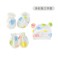 Amazon Hot sale Newborn baby boy and girl cotton breathable soft baby hats and mittens booties set