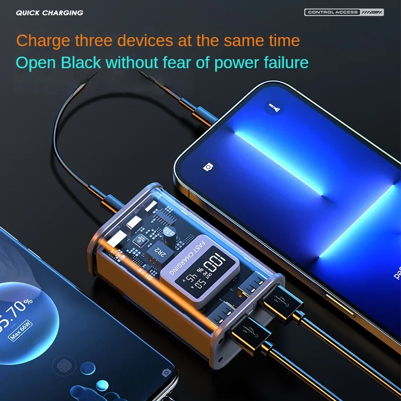 22.5W super fast charging transparent mobile power pack with large capacity of 10000mA and LED digital display power bank