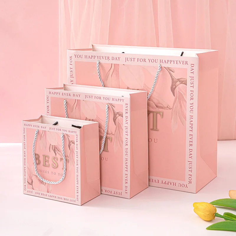 С наилучшими пожеланиями розовая бумага Ювелирные изделия Косметическая одежда обувь упаковка бумажный пакет подарок Шоппинг мешок с ручкой