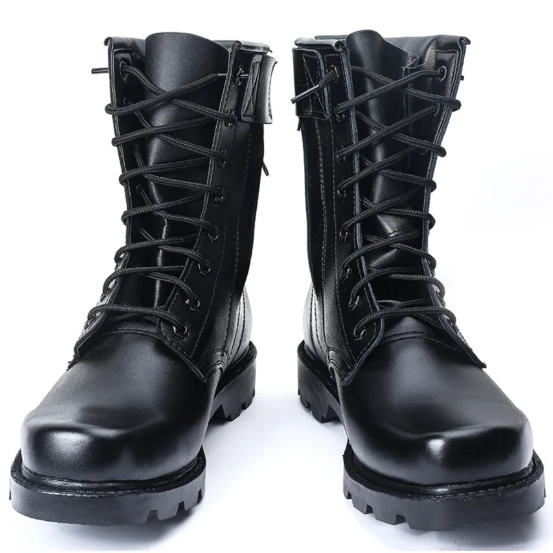 Black Genuine Leather Tactical Shoes Waterproof Tactical Boots With Zipper for men