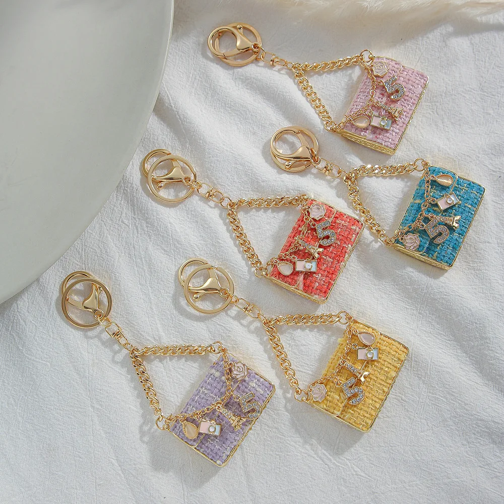 Korean Crystal Rhinestone Handbag Shape Keychain Keyring Lanyard Llavero Sparkling Purse Bag Charm Crystal Rhinestone Keychain