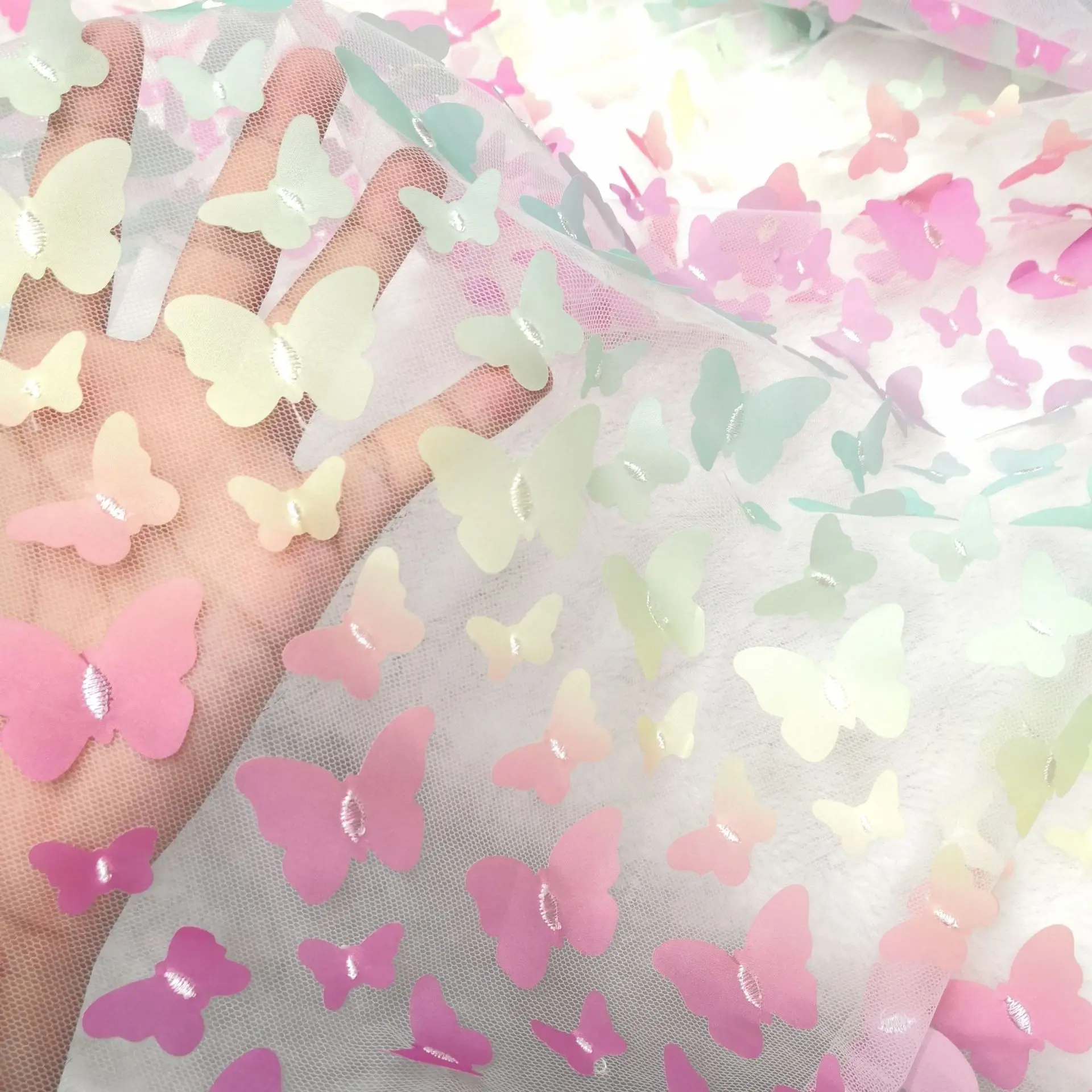 3D кружевная сетчатая ткань с лазерной градиентной вышивкой 100% полиэстер тюль для платья