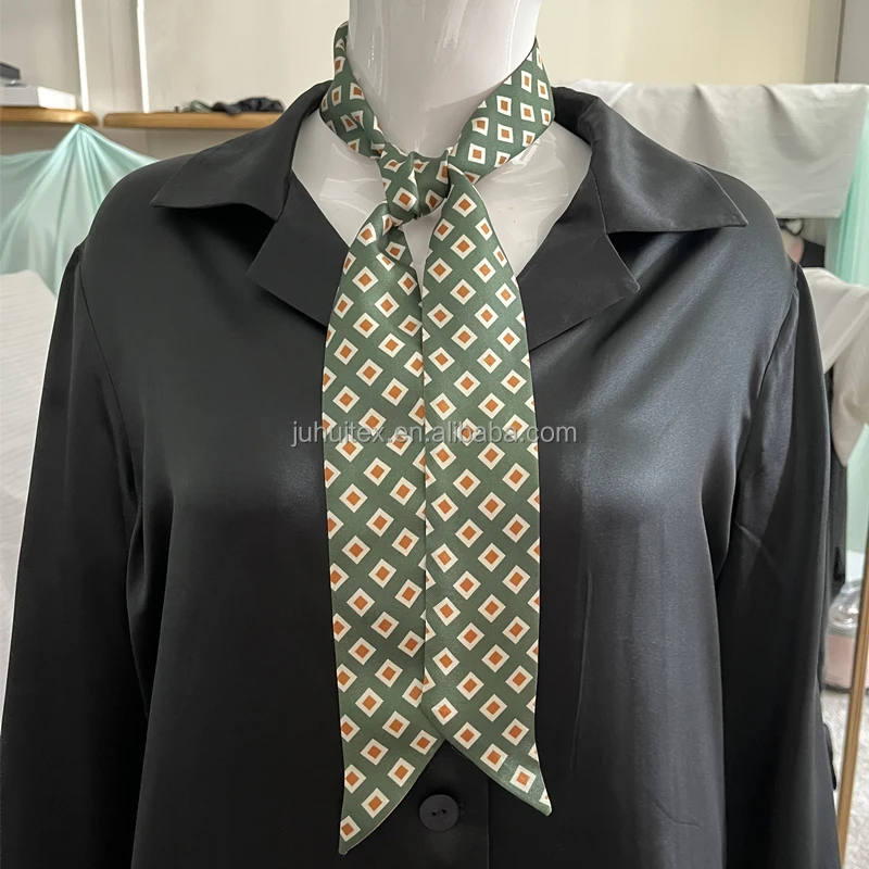 Оптовая продажа, шелковая лента с принтом на заказ, украшение для волос, шарф, Шелковый узкий шарф