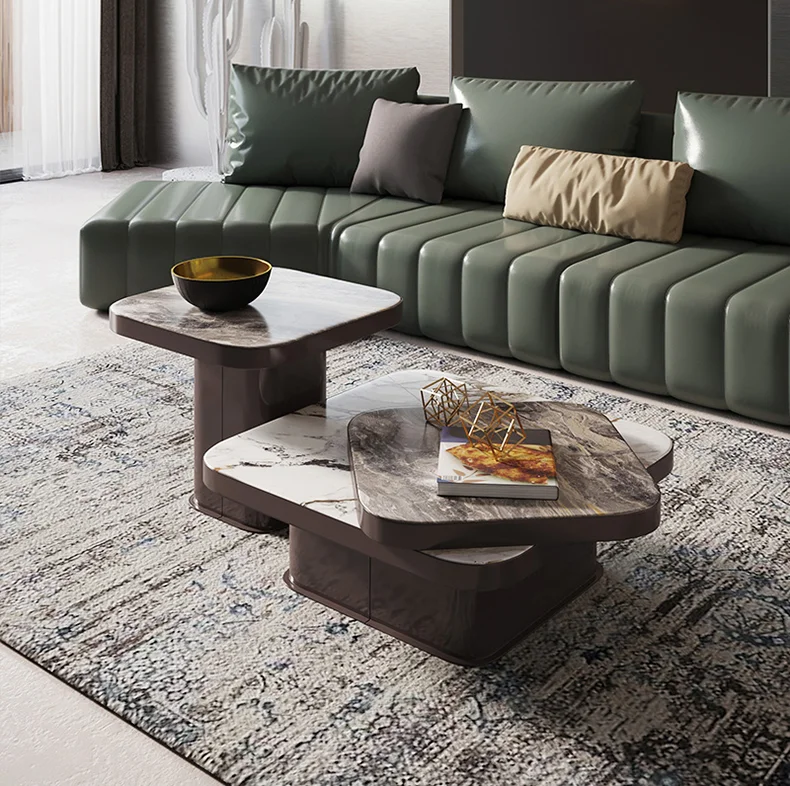 2021 hot-selling minimalist coffee table rotatable rock slab coffee table