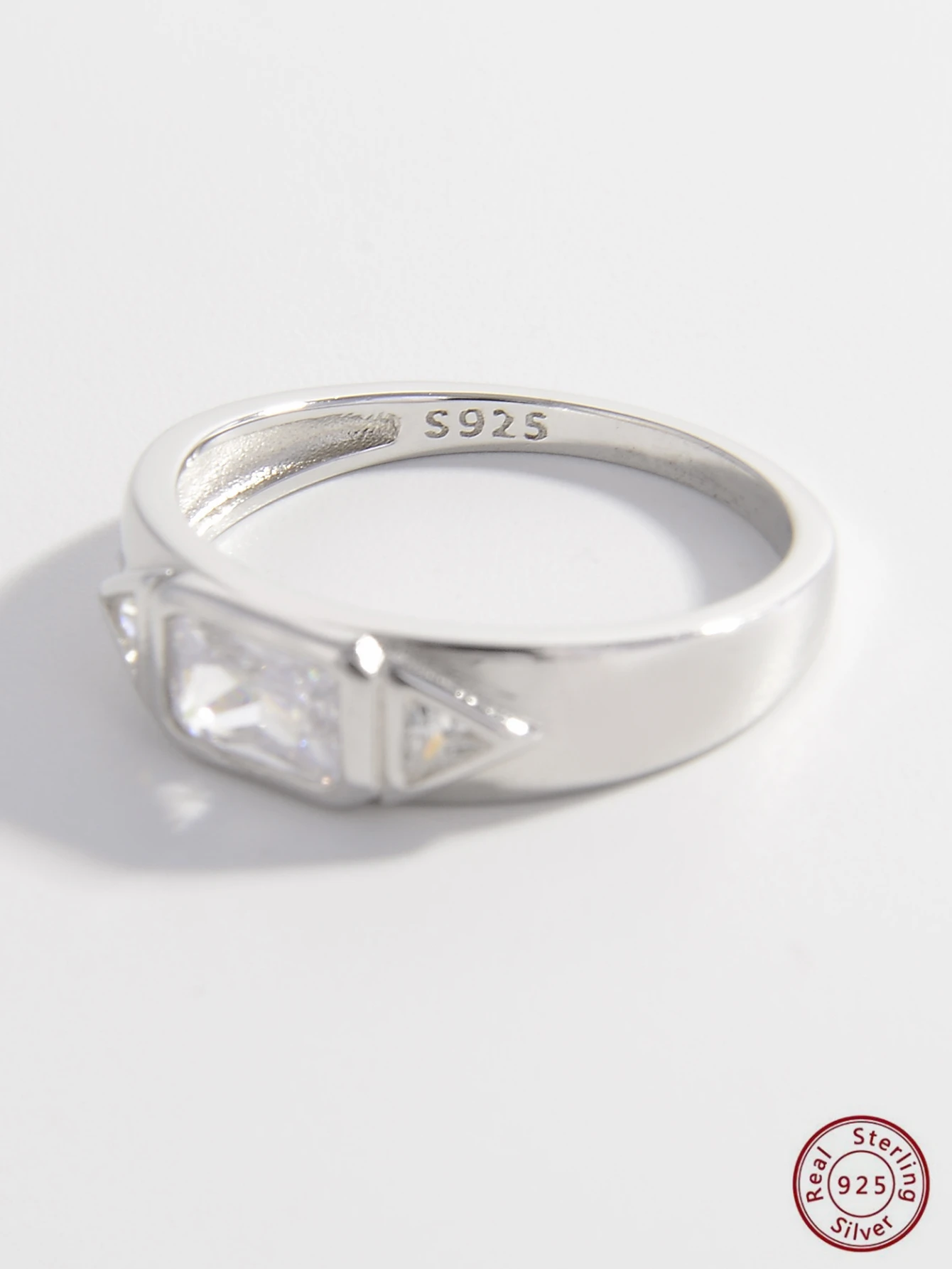 Non Tarnish 925 Sterling Silver Crystal Rectangular Triangle Ring Engagement Women CZ Stone Finger Ring