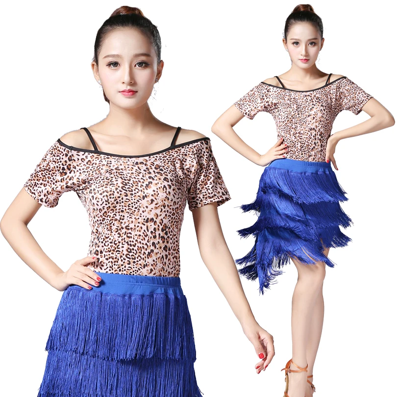 Ballroom Dance Costume Women Practice Blouses & Skirt Latin Dance Wear Performance Set Salsa Tango Cha Cha Training Suit Fringe