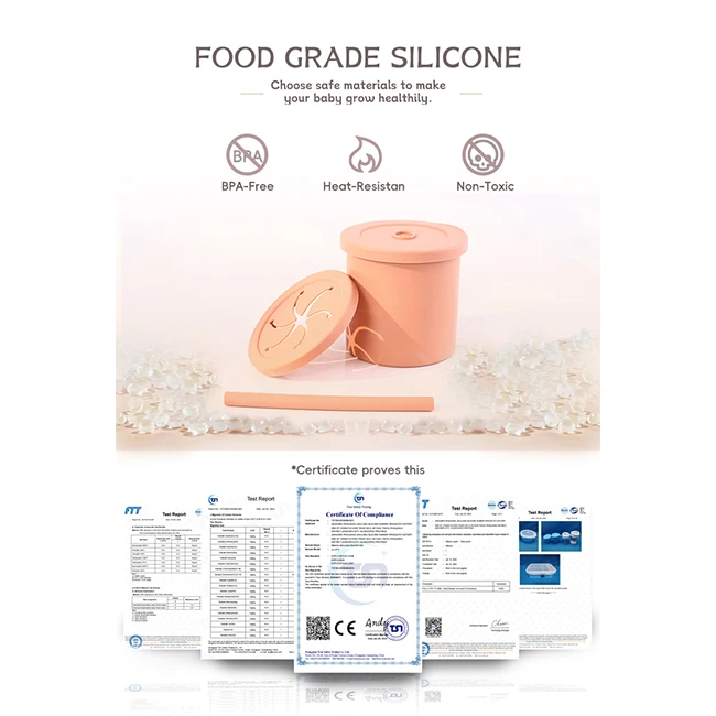 NON- spill 2 Lids in 1 Babe Drink Training Snack Catcher Kid BPA-free baby silicone food sippy cup with straw