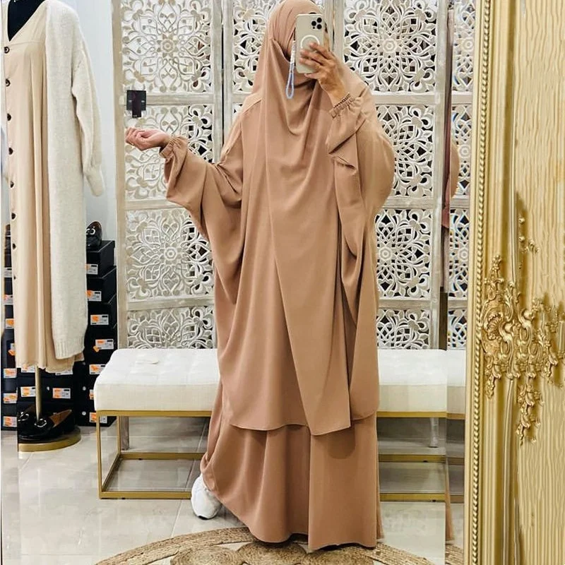 Jilbab для женщин комплект из 2 предметов мусульманская молитвенная одежда абайя длинное хиджаб-платье хиджаб Рамадан