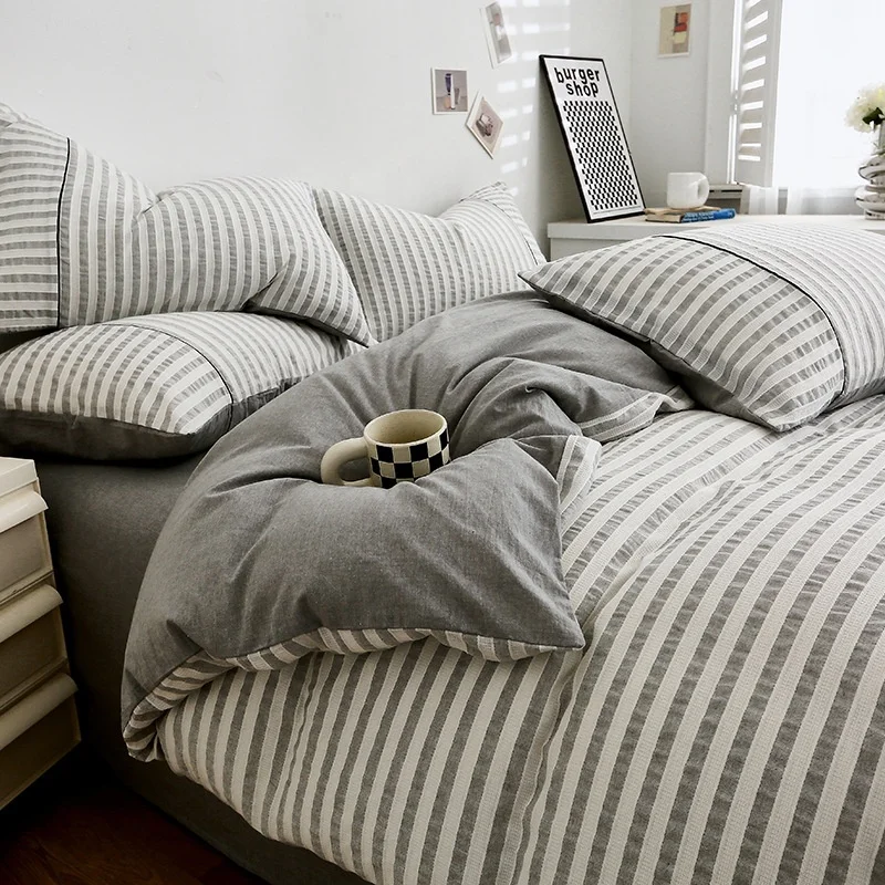 A-Class Maternal and Infant Cotton Linen Nordic Feng Shui Wash Free Cotton Full Cotton Duvet Cover Thickened Four Piece Set