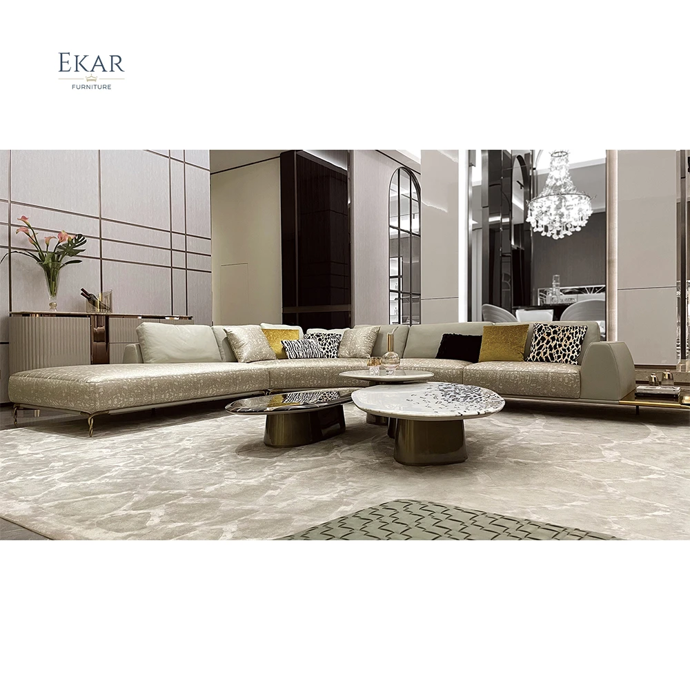 New Design Modular Leather Sofa Serpentine foot Chesterfield Sofa Living Room Luxury Couch European Style Fabric Designer Sofa