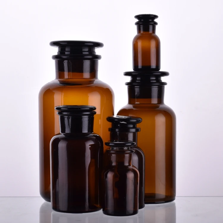 Vintage Style 125ml 250ml 500ml Wide Mouth Laboratory glassware Apothecary Glass Jar with Seal Cap