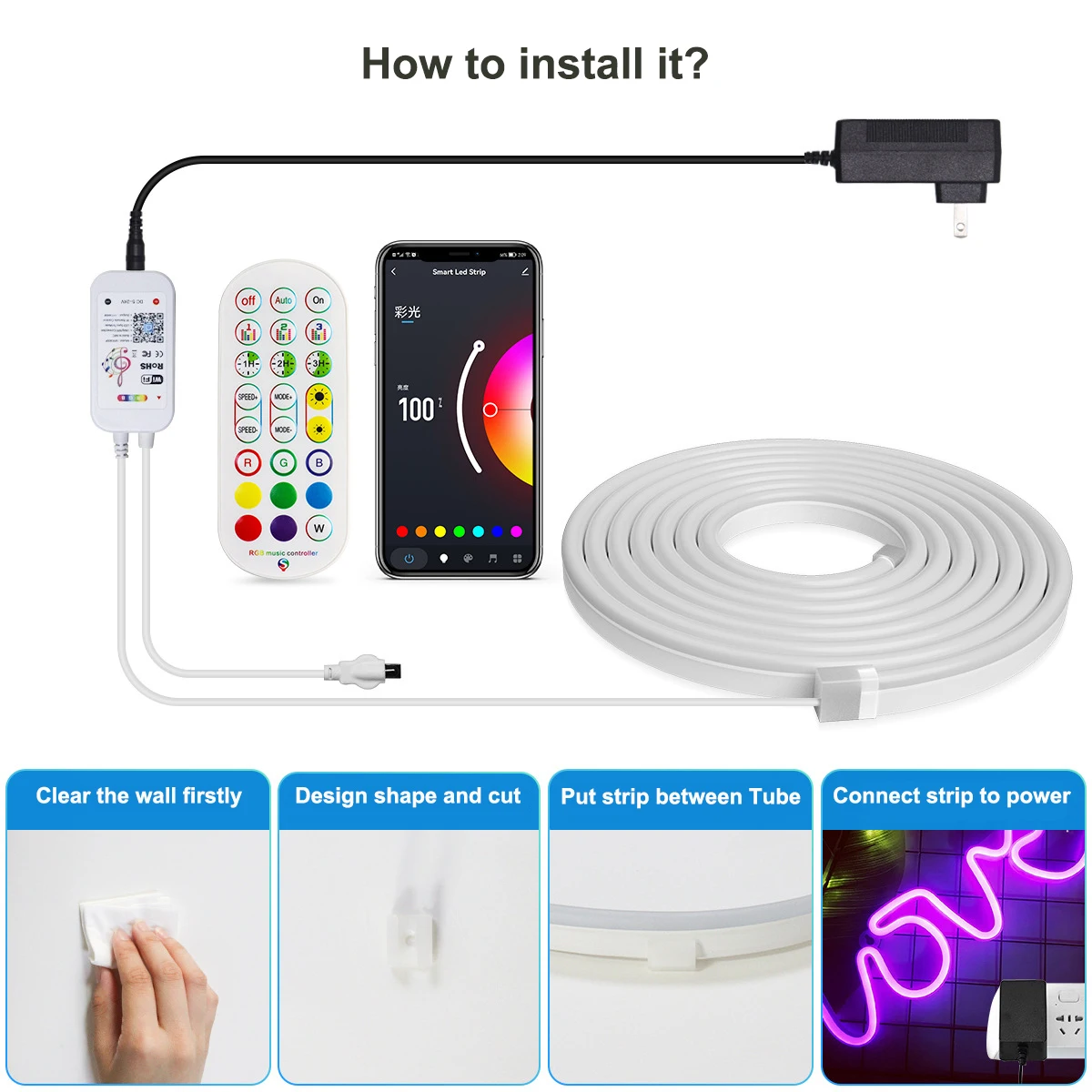 Tuya Smart Life WiFi Bluetooth APP Control RGB Neon Sign Light Outdoor Garden Decoration Alexa Google Home LED Strip Neon Lights