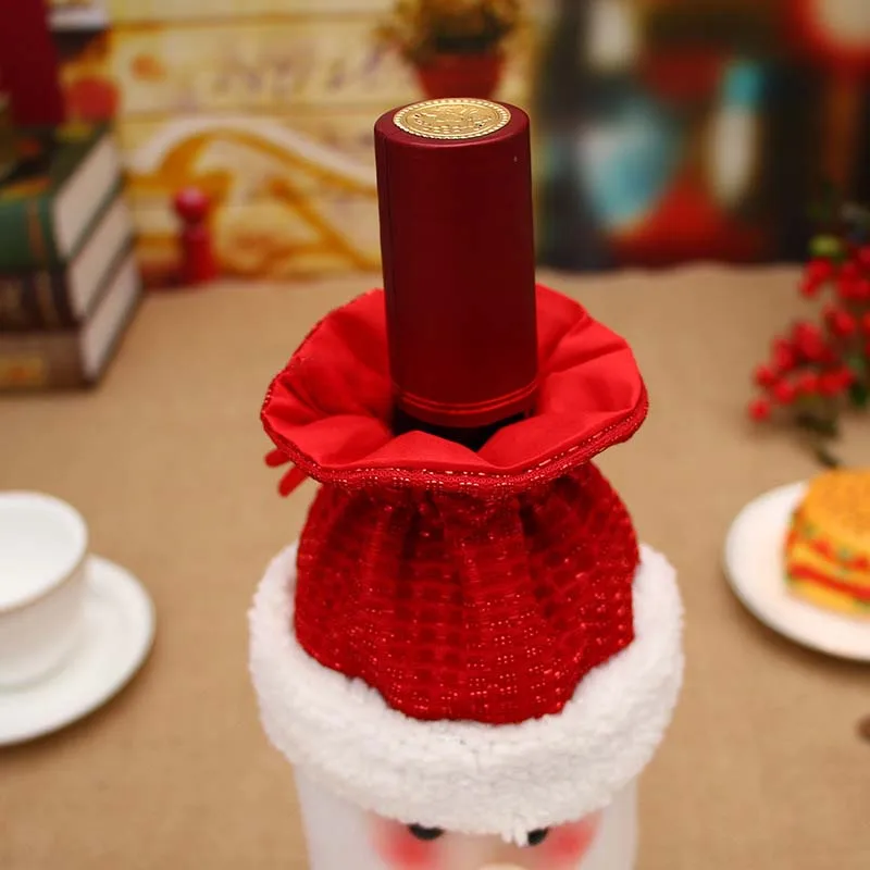 Christmas Decorations Home Decor Drawstring Santa Sack Noel Cute Reindeer Snowman Flannelette Wine Bottle Cover for Christmas