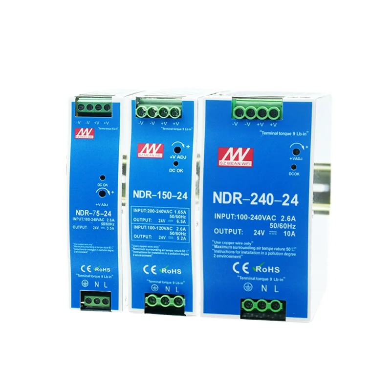 NDR-75 120 240 480 серии 75 480W 12V/24V/48V AC-DC БП din-рейка SMPS оригинальный бренд MEAN WELL представляет импульсный источник питания светодиодного