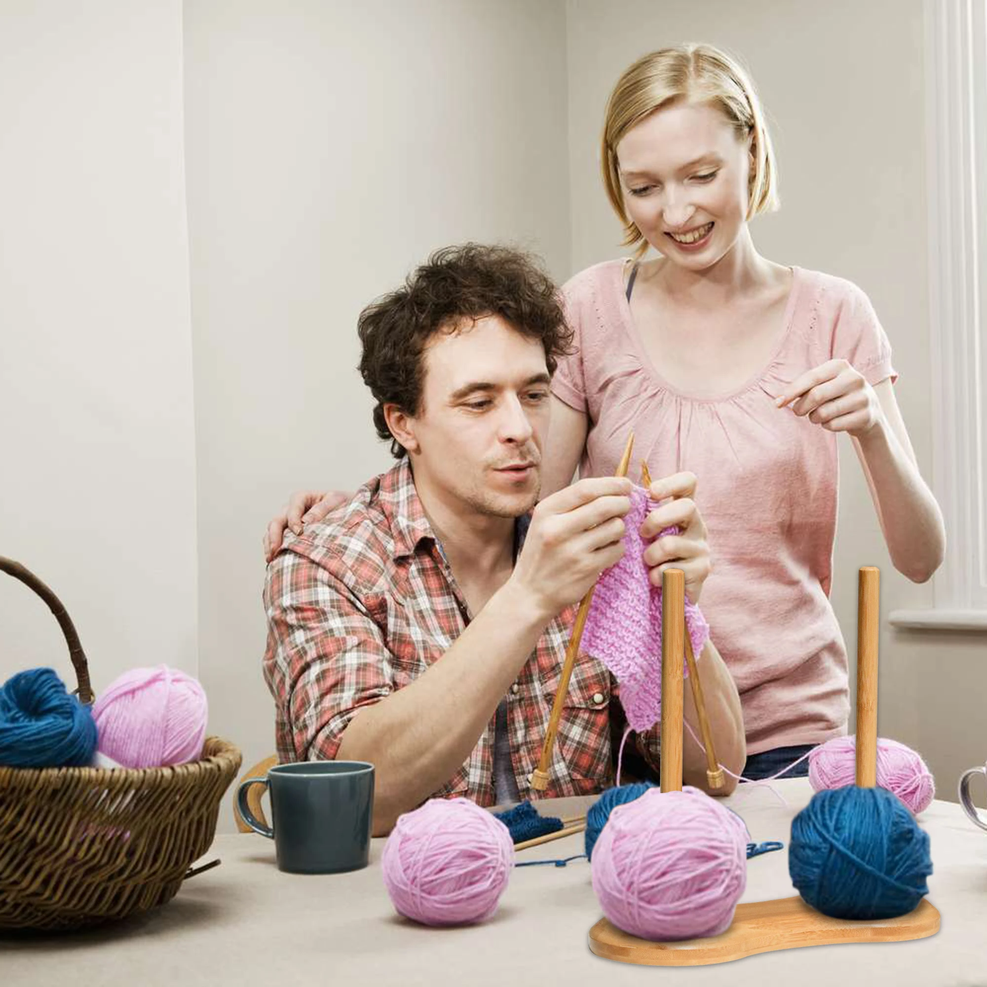 Revolving Double Yarn Cone Holder Wooden Yarn Warp Creel Stand Crocheting or Knitting Ball Dispenser