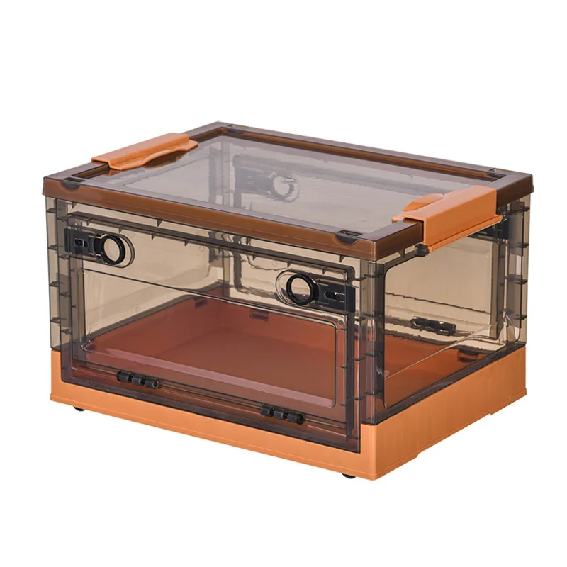 Plastic Stackable Clear Latch Storage Box Folding Plastic Container Collapsible Storage Bin With Lids And Handle