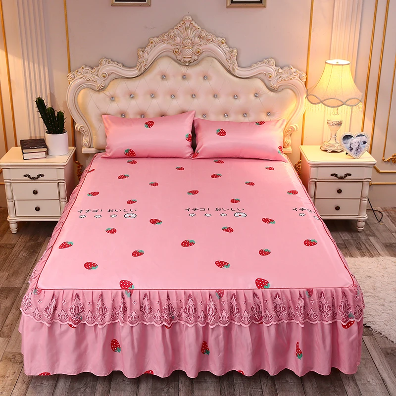 
KAERFU New design of reactive printing double bed skirt set 