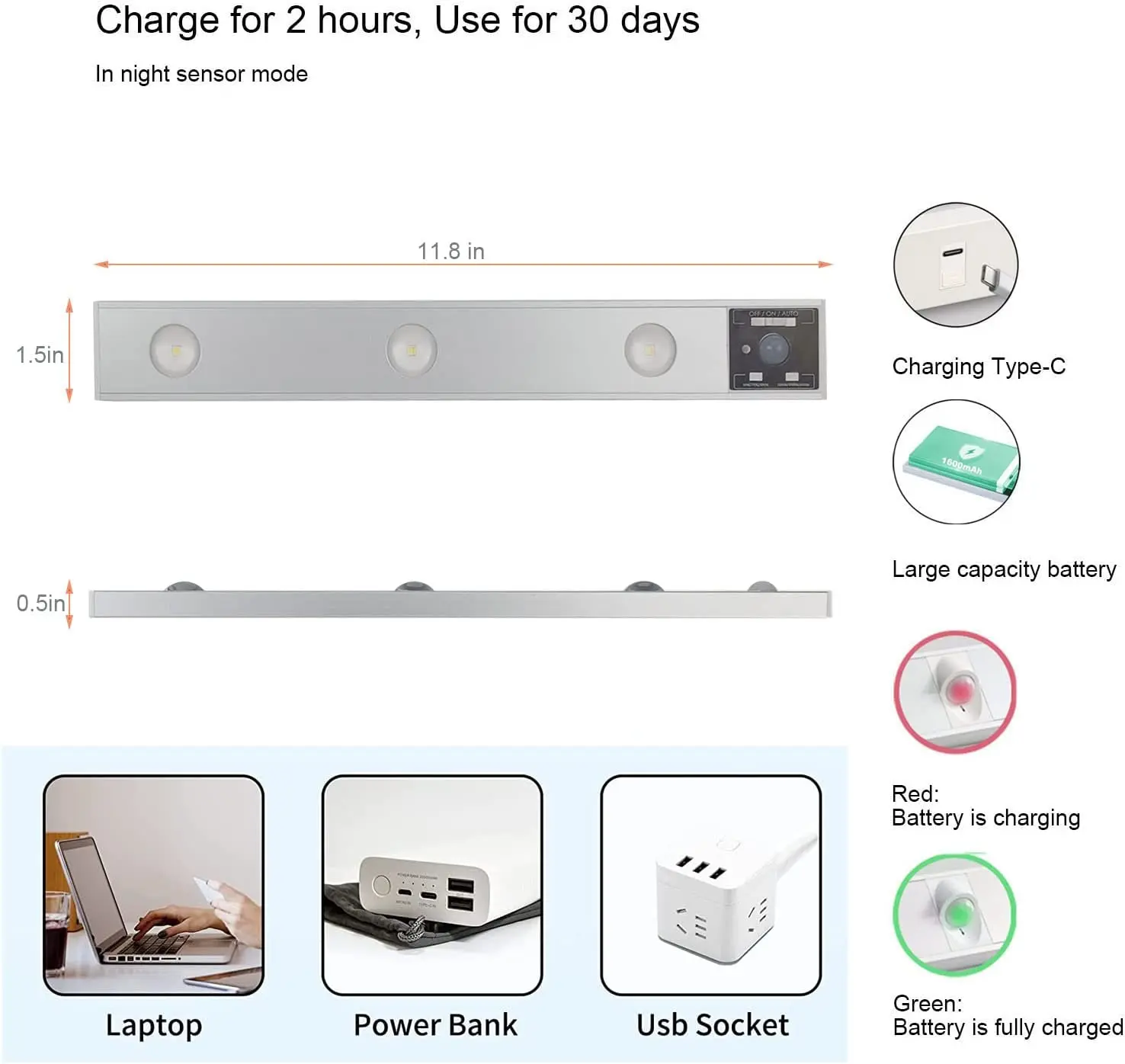 LED Motion detector Sensor Light Bar wireless rechargeable under wardrobe shelf drawer counter cabinet LED lighting for kitchen
