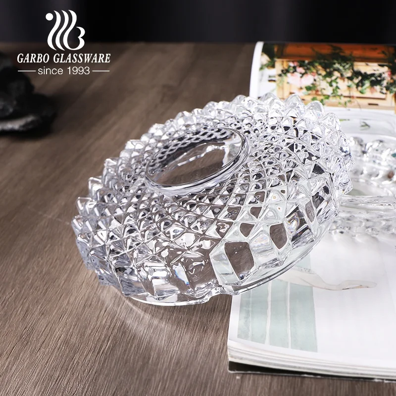 Stocked wholesale Cheap factory direct high end Embossed engraved High quality glass ashtray Glass Smoking Cigar Ashtray