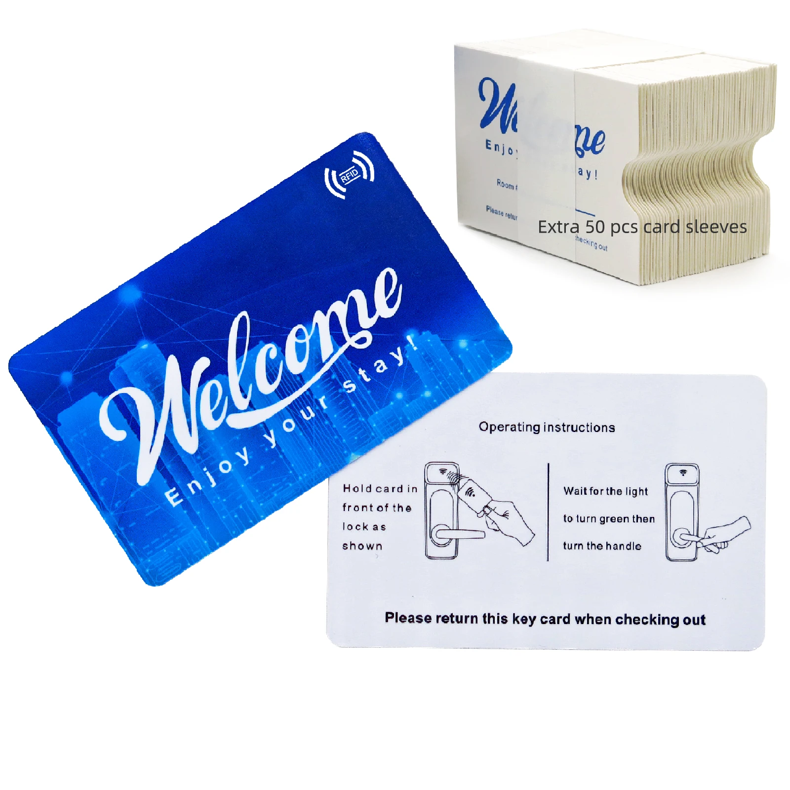 Custom Hotel Motel RFID Contactless Key Card with Envelope Sleeve Compatible with SAFLOK, KABA, ONITY, Miwa, ILCO and SECURELOX