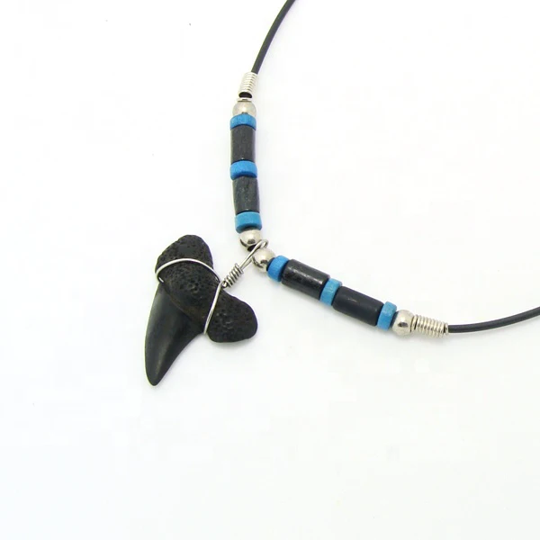 Adjustable Natural Cord Shark Tooth Pendant Necklace Shark Black Tooth Shark Long Necklace Women Jewelry