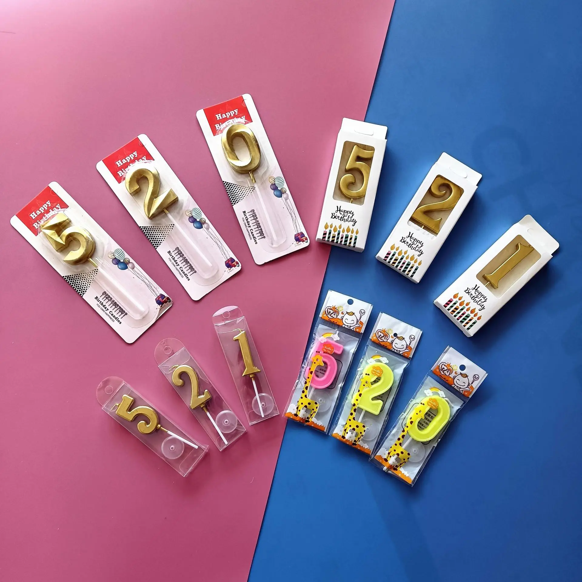 Huaming Smokeless Color Macaron Number Cake Candle Wholesale Hand Gold Plated Party Cake Decorating Number Birthday Candle