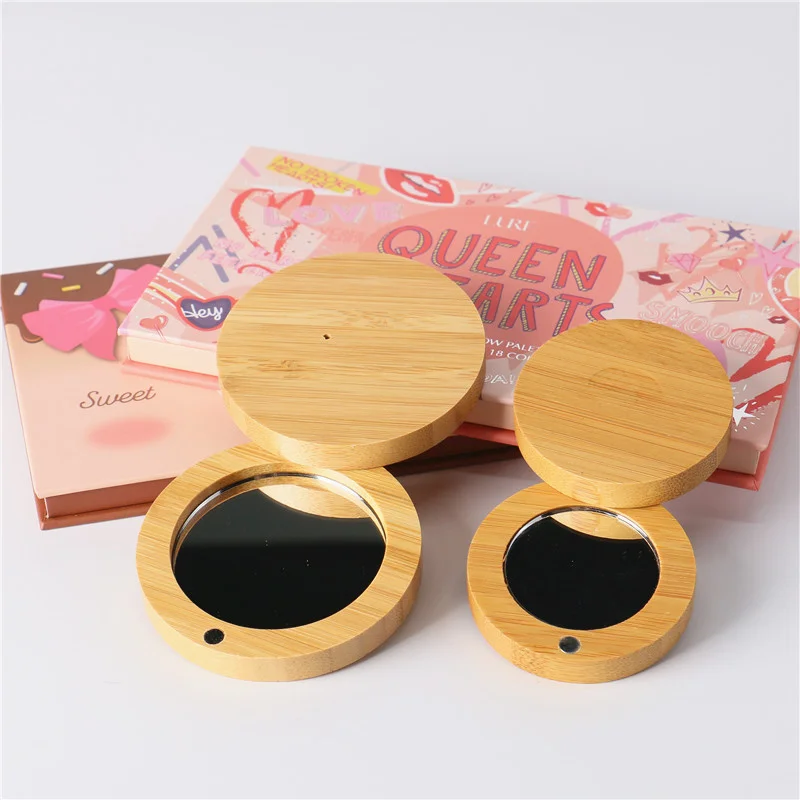 Make Up Packaging Cosmetic Wooden Bamboo Round Mirror Eye Shadow Blusher compact powder case