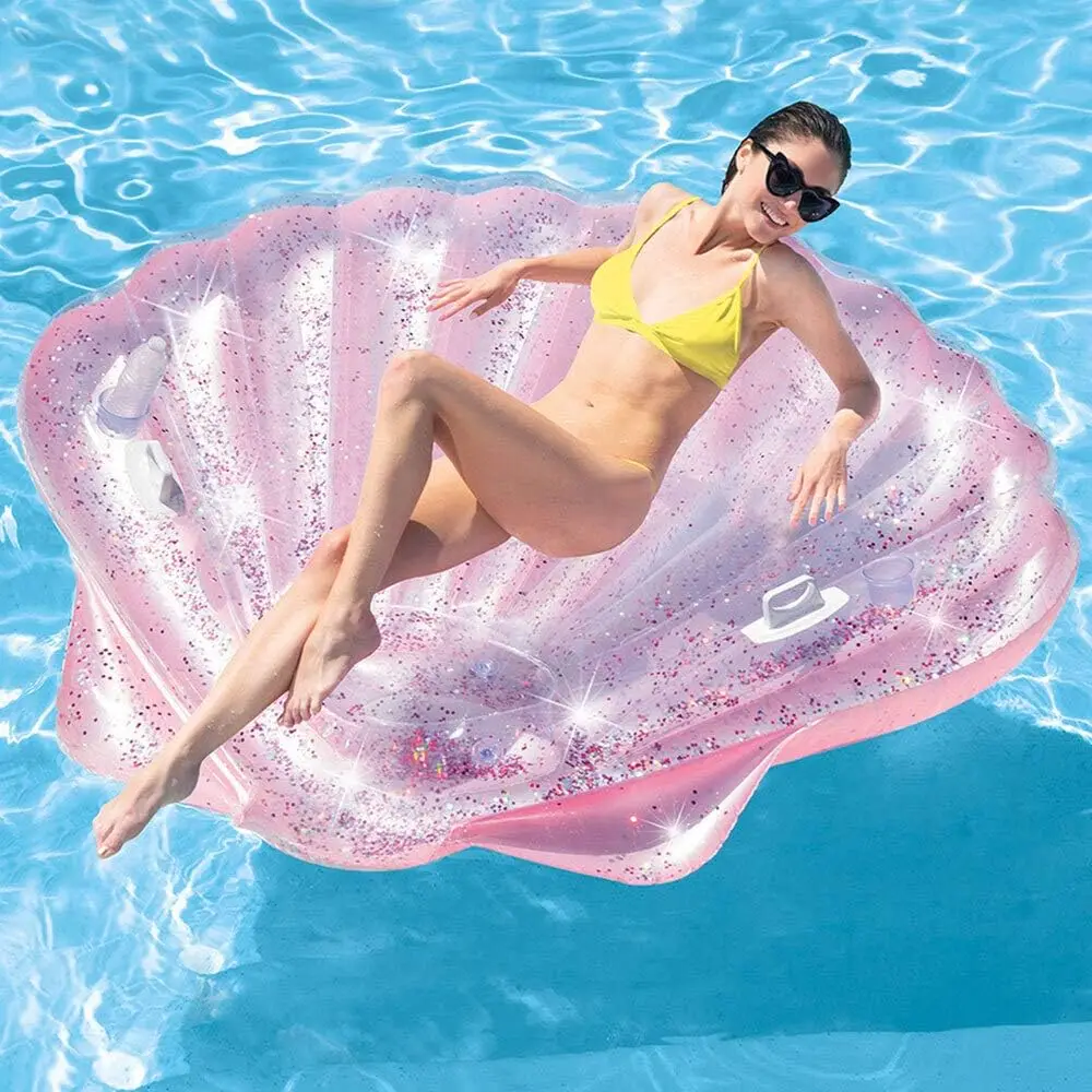 Customized Inflatable Swim Float Pink Shell Model Swimming Pool Floating Lounge Beach Mat For Summer Outdoor Water Party