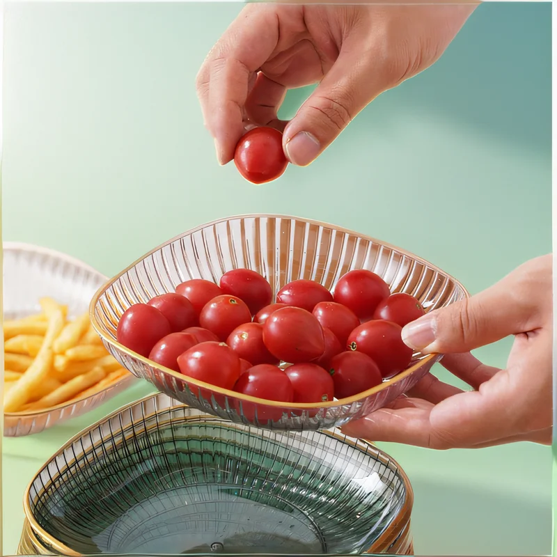 Light Luxury Transparent Fruit Plate Bone Dish Golden Edge Good-looking Dried Fruit Tray Fruit Plate Snack Dish