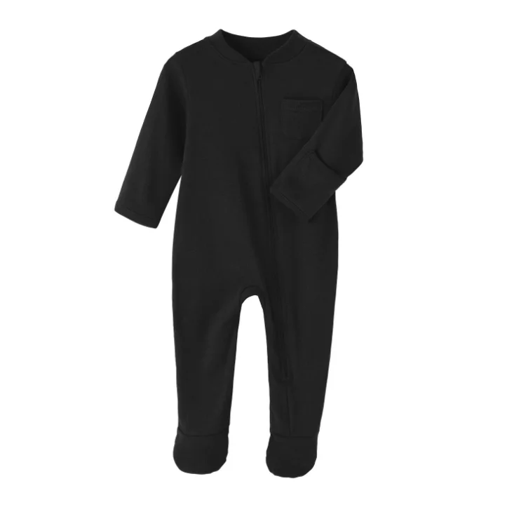 plain baby rompers 100% cotton infant pajamas with footie zipper baby footie
