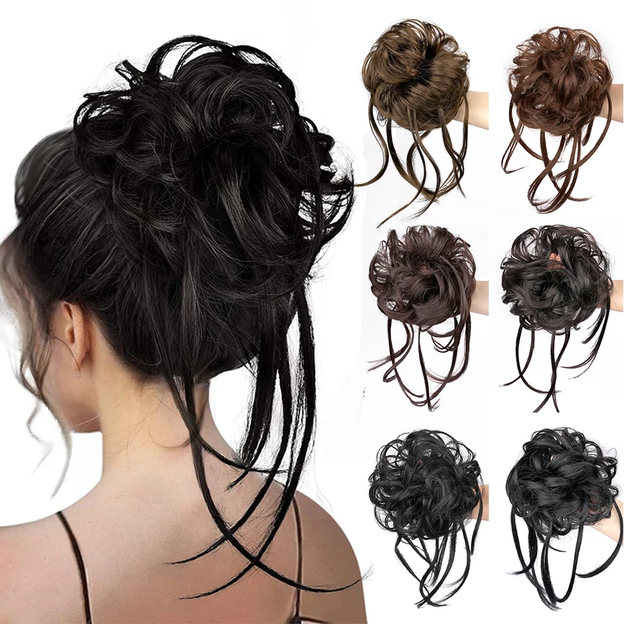 Synthetic Long Tousled Updo Braided Hair Bun Extensions Hairpieces Chignon Messy Bun Hair Piece with Elastic Hair Band for Women