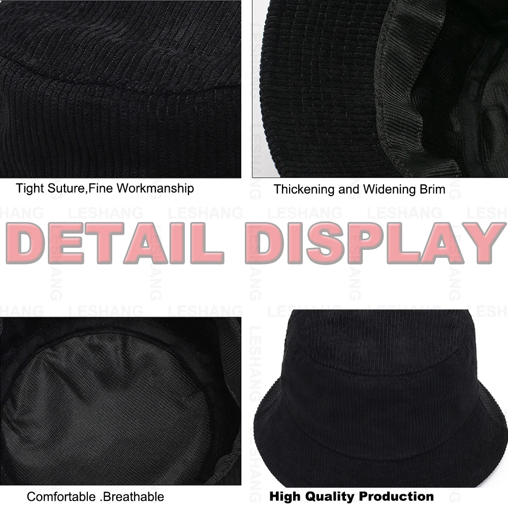 Solid Color Fashion Men Women Sun Protection Flat Top Wide Brim Fisherman Caps Custom Embroidery Logo Corduroy Bucket Hats