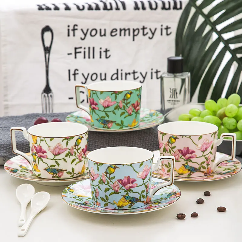 Floral 4 sets Bone China Tea Sets Mismatched Porcelain Afternoon  Easy To Wash Tea Set