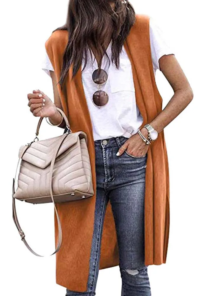 New waistcoat cardigan fashion trend sleeveless long vest knitted waistcoats woman knitting cardigan vests