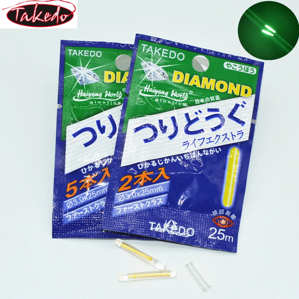 Светящиеся палочки Takedo для рыбалки 3 0*25 мм 2 шт. с видимостью в пакете 25 м светящиеся химические