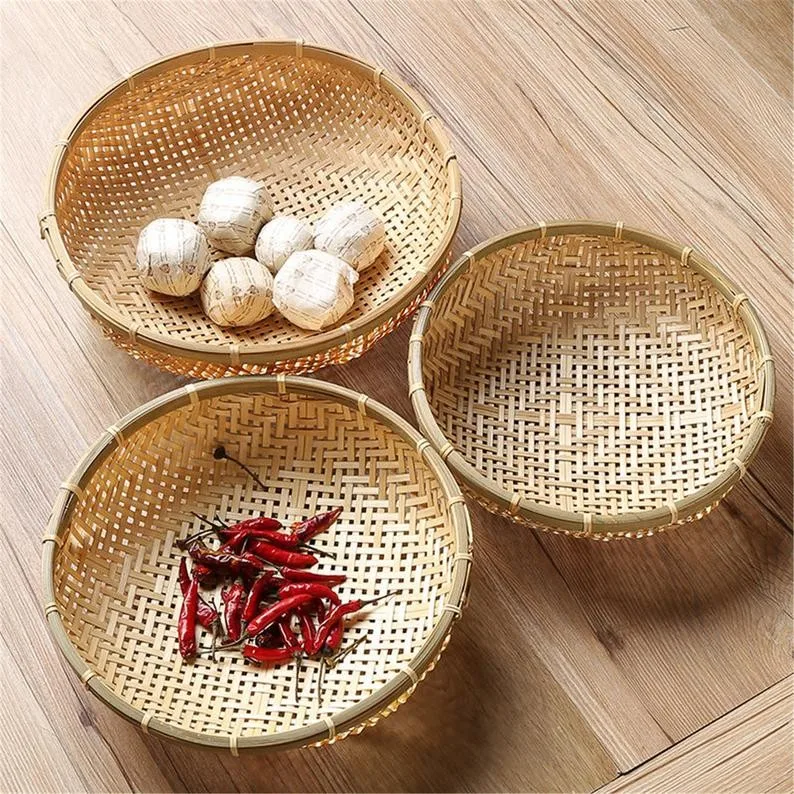 Natural handcrafted Vietnamese bamboo basket open weave