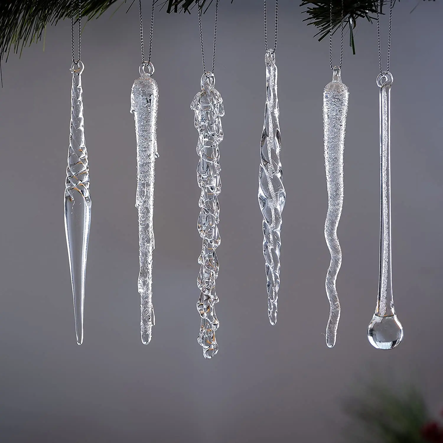 Christmas Decoration Supplies HandMade Glass Ornaments Icicle Custom Xmas Crystal Pendant Hanging Finial Transparent For Trees