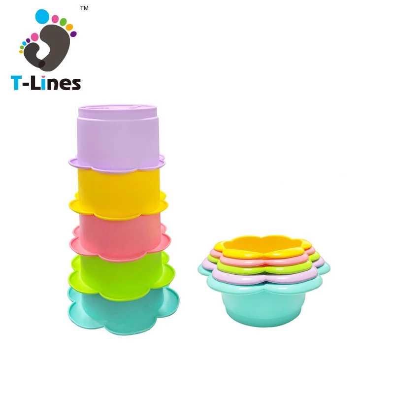Hot Early Educational Baby Stacking Toy Flower Design Stack Up Cups Bathing Play Water Game 5Pcs