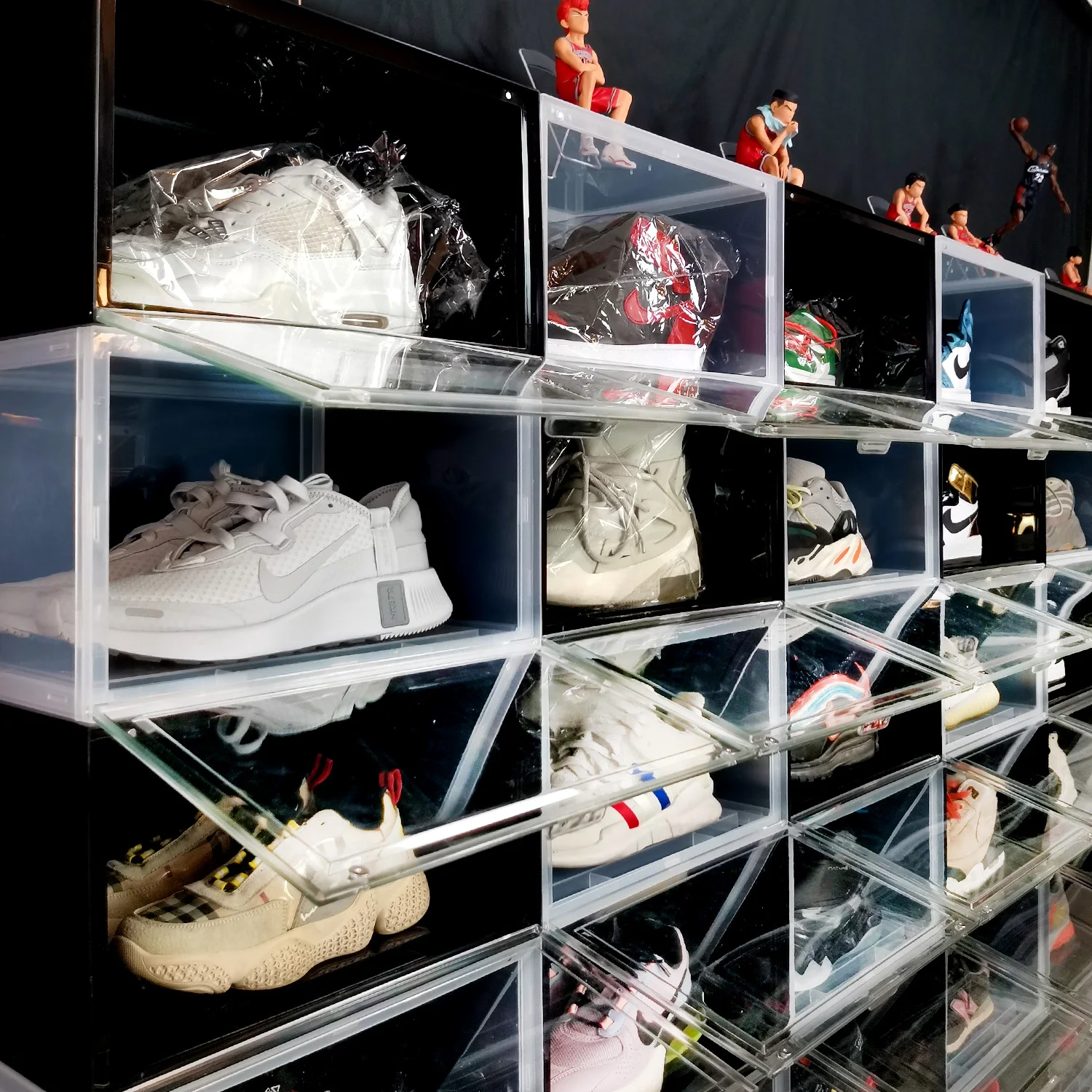 
New double ventholes design plastic transparent shoe box stackable for wholesale 