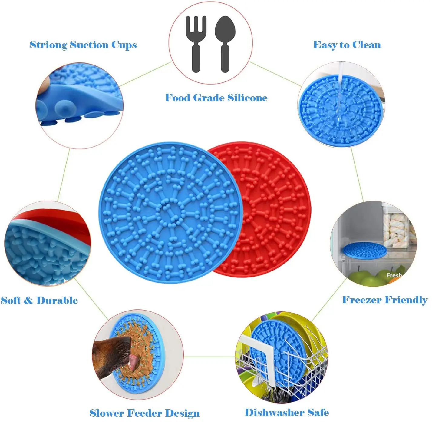 Dog  Peanut Butter Lick Pad Slow Feeder Dog Bath Distraction Device Strong Suction to Wall for Dog Groomin