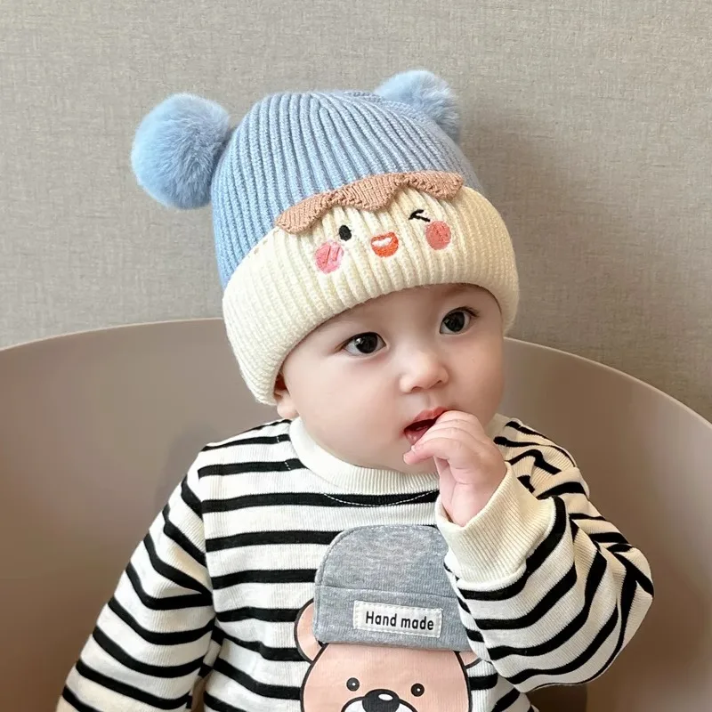 Fall Baby Hat Winter Cute Wool Ball Set Head Cap Infant And Young Children Knitted Wool Thickened Ear Protection  Ear