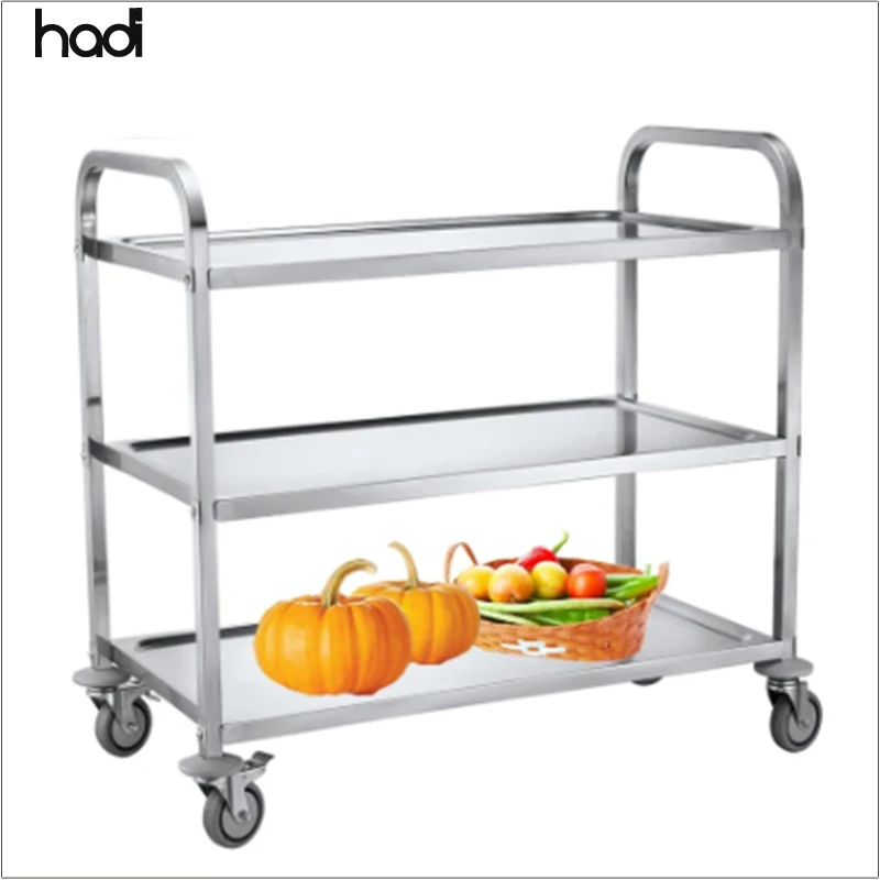 HADI Korean Kitchen Ware Mobile Food Trolley Buffet Cart Stainless Steel 3 Tier Commercial Restaurant for Sale