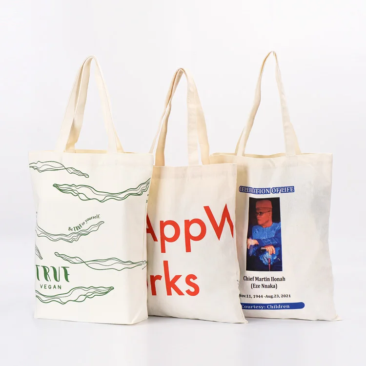 Заводская поставка, индивидуальные печатные логотипы, натуральные экологически чистые сумки для покупок из хлопчатобумажной ткани