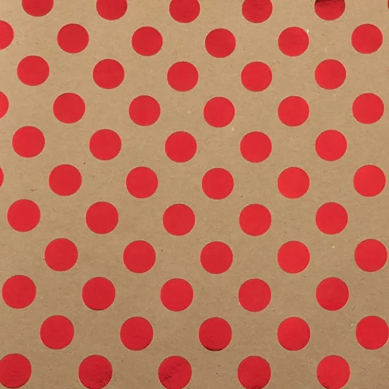 PAPER Gift Wrap - Kraft Wrapping Paper - 25 Sq Ft - Red Foil Polka Dots on Brown Kraft Paper - Roll Sold Individually