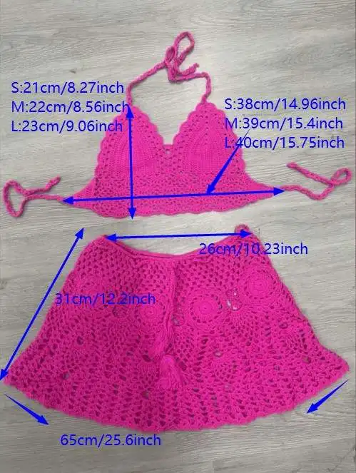 Hand Crochet Bikini Wrap with Sexy Peplum Cutout Pleated Skirt Separate Swimsuit knit crochet bikini set