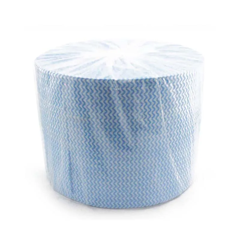 Custom Woodpulp Polyester Spunlace Nonwoven Fabric Absorbent Wiping Cloth Dry Industry Rags Cleaning Wipes Blue Wave  Roll
